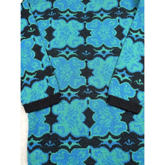 Vintage Herald House Sweater Mens Large Blue Green Black Acrylic Knit USA 80s - Picture 11 of 14